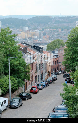 La città di Liegi, Belgio, visto da sopra, proprio accanto alla famosa scalinata Montagne de Bueren Foto Stock