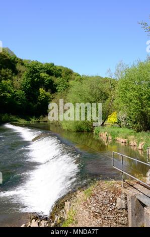 Weir sul fiume teme un grado 2 edificio medievale probabilmente in origine Ludlow Shropshire England Regno Unito Foto Stock