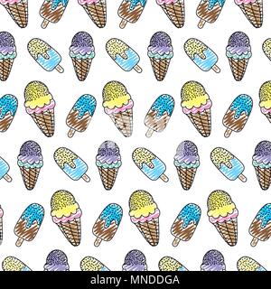 Doodle ghiaccioli e crema backgroud cono Illustrazione Vettoriale