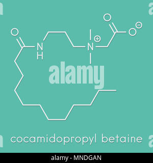 Cocammidopropil betaina (CAPB) tensioattivo sintetico molecola. Utilizzati in shampoo, sapone e balsamo per capelli, ecc. Formula di scheletro. Foto Stock