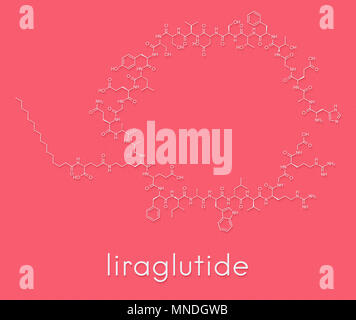 Liraglutide diabete e obesità molecola di farmaco. Formula di scheletro. Foto Stock