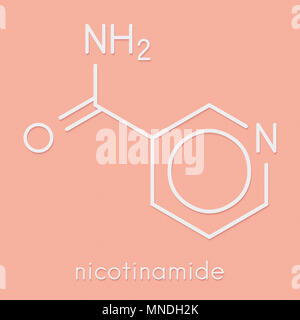 Nicotinammide farmaco e vitamina molecola. Formula di scheletro. Foto Stock