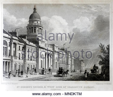 La chiesa di San Giorgio e lato Ovest di Charlotte Square, Edimburgo, ,antica incisione da 1829 Foto Stock