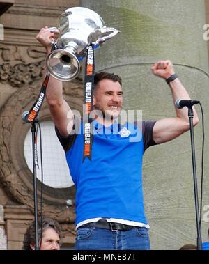 Wirral, Merseyside, 16/05/2018 Tranmere rovers football club hanno civic per celebrare le squadre promozione per il calcio leauge, Credito Ian Fairbrother / Alamy Foto Stock