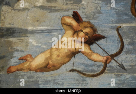 Trionfo di Galatea, affresco dettaglio, putti o amorini con Cupido di archi e frecce mirano al cuore della ninfa Galatea (reso in PS), Roma, Italia Foto Stock