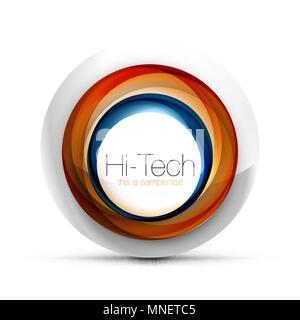 Digital sfera techno banner web, pulsante o icona con testo. Lucidi a colori di turbolenza cerchio astratto, design hi-tech simbolo futuristico con anelli di colore grigio e l'elemento metallico. Digital sfera techno banner web, pulsante o icona con testo. Lucidi a colori di turbolenza cerchio astratto, design hi-tech simbolo futuristico con anelli di colore grigio e l'elemento metallico. Illustrazione Vettoriale Illustrazione Vettoriale