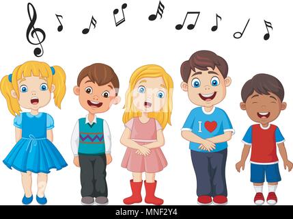 Cartoon gruppo di bambini a cantare in coro scolastico Illustrazione Vettoriale