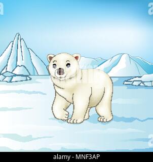 Cartoon orso polare sulla tundra artica Illustrazione Vettoriale