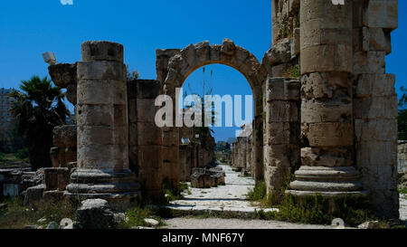 Resti di antiche colonne in corrispondenza al Mina sito dello scavo al pneumatico, Libano Foto Stock