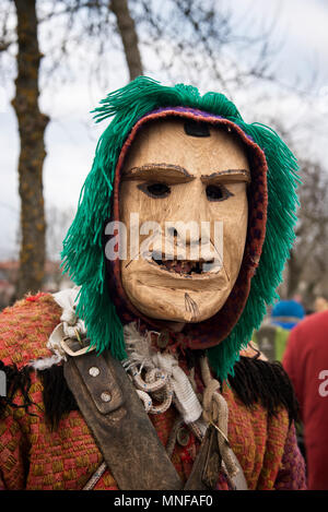 Maschere in legno da Vila Boa utilizzata durante il solstizio d'inverno festeggiamenti. Trás-os-Montes, Portogallo Foto Stock