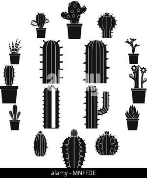 Cactus diversi set di icone, stile semplice Illustrazione Vettoriale
