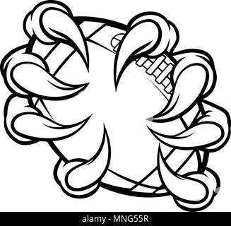 Monster artiglio animale tenendo il football americano la sfera Illustrazione Vettoriale