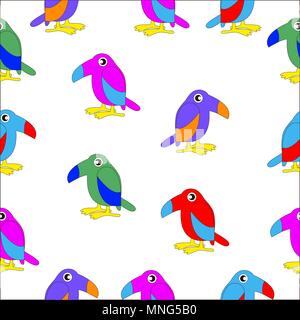 Texture Seamless consistente di divertenti cartoon uccelli di diversi colori. Illustrazione Vettoriale