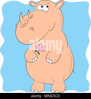 Rinoceronte e fiore cartoon Illustrazione Vettoriale