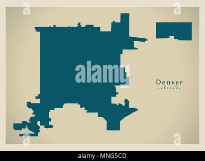 Città moderna mappa - Denver Colorado città degli STATI UNITI D'AMERICA Illustrazione Vettoriale