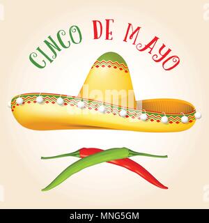 Cinco de Mayo poster con sombrero e peperoncino Illustrazione Vettoriale