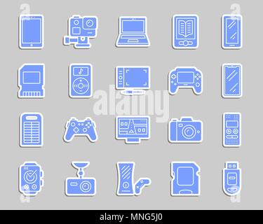 Dispositivo adesivo silhouette set di icone. Segno Web kit di gadget. Pittogramma di elettronica di raccolta comprende una compressa, pad, ebook. Dispositivo semplice icona vettore Illustrazione Vettoriale
