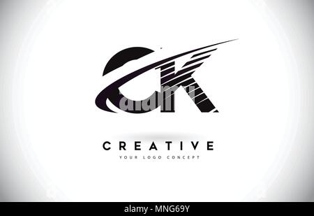 CK C K Lettera Logo Design con Swoosh e linee nere. Creative moderne linee di zebra lettere Logo vettoriale Illustrazione Vettoriale