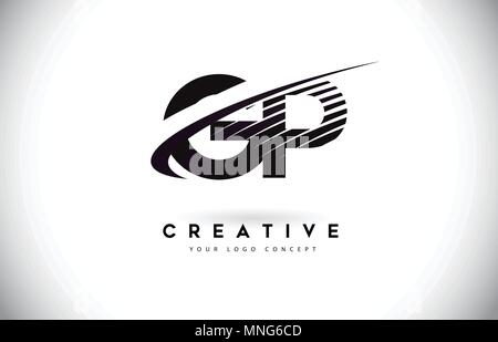 GP G P Lettera Logo Design con Swoosh e linee nere. Creative moderne linee di zebra lettere Logo vettoriale Illustrazione Vettoriale