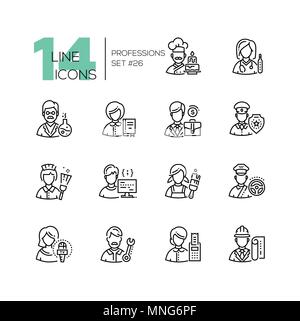 Professioni - Impostazione della linea design icone di stile Illustrazione Vettoriale