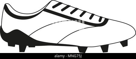 Bianco e nero piatto scarpe da calcio. Tema sportivo illustrazione vettoriale per icona segno di adesivo, patch, certificato badge, carta regalo, timbro logo, etichette, pos Illustrazione Vettoriale