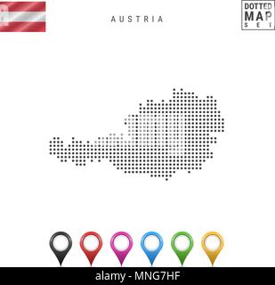 Mappa punteggiata di Austria. Semplice silhouette dell'Austria. La bandiera nazionale dell'Austria. Insieme multicolore i marcatori mappa. Illustrazione di vettore isolato su Wh Illustrazione Vettoriale