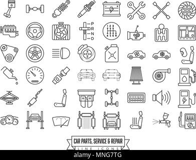 Parti di autoveicoli, di manutenzione e di riparazione riempito icona linea collection Illustrazione Vettoriale