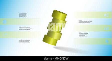 3D illustrazione modello infografico con motivo di orizzontalmente a fette il cilindro a cinque parti a colori che sono disposti di traverso. Segno semplice e il testo è Illustrazione Vettoriale