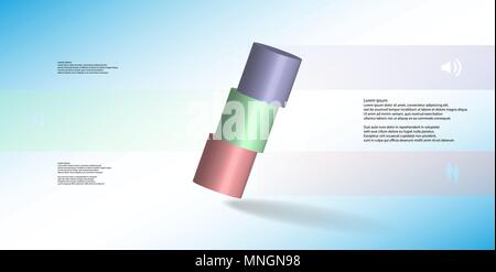 3D illustrazione modello infografico con motivo di orizzontalmente a fette il cilindro a tre componenti di colore che sono disposti di traverso. Segno semplice e il testo è Illustrazione Vettoriale