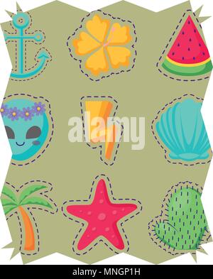 Astratta cornice con alien e palme tropicali pattern su sfondo, illustrazione vettoriale Illustrazione Vettoriale