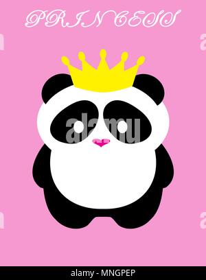 Illustrazione vettoriale di un simpatico orso panda. Piccolo Orso Panda principessa con una corona. Illustrazione Vettoriale