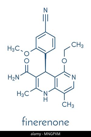 Finerenone scompenso cardiaco molecola di farmaco (recettore mineralcorticoide antagonista). Formula di scheletro. Illustrazione Vettoriale