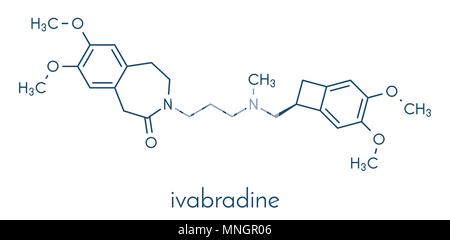 Ivabradina angina pectoris molecola di farmaco. Formula di scheletro. Illustrazione Vettoriale