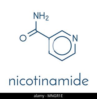 Nicotinammide farmaco e vitamina molecola. Formula di scheletro. Illustrazione Vettoriale