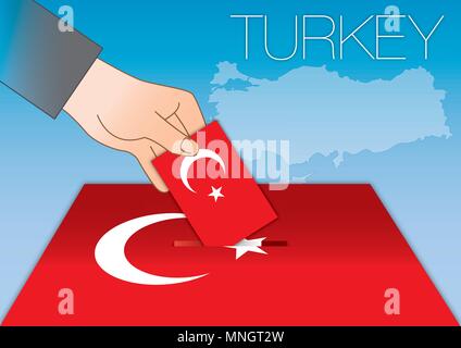 La Turchia urne voto con bandiera e simboli Illustrazione Vettoriale