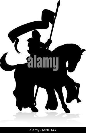 Silhouette cavaliere medievale a cavallo Illustrazione Vettoriale