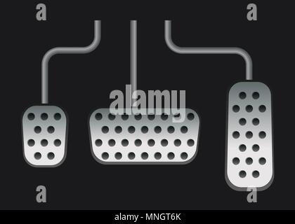 Gas, pedali del freno e della frizione. Dettagli della vettura. Illustrazione Vettoriale. Tecnologia realistiche. Illustrazione Vettoriale