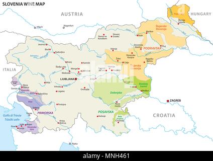 La Slovenia regioni vinicole mappa vettoriale Illustrazione Vettoriale