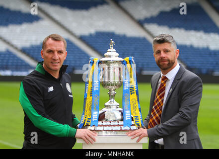 Hampden Park, Glasgow, Regno Unito. Il 17 maggio 2018. Coppa scozzese anteprima finale; Brendan Rodgers e Stephen Robinson Credito: Azione Sport Plus/Alamy Live News Foto Stock