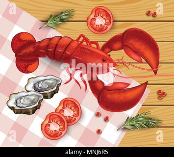 Aragosta fresca vettore. Freschi frutti di mare dettagliata 3d illustrazione Illustrazione Vettoriale