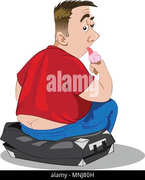 Fat man a mangiare il gelato vettore. Personaggio dei fumetti illustrazione Illustrazione Vettoriale