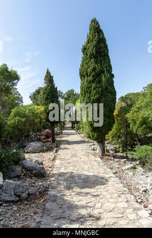 Il percorso di Paradiso sulla isola di Lokrum, nel Mare Adriatico off Dubrovnik, Croazia. Foto Stock