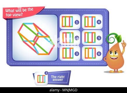 Gioco educativo per i bambini, puzzle. sviluppo del pensiero spaziale nei bambini (adatta sia per bambini che per adulti). Gioco di attività quale sarà la parte superiore vi Illustrazione Vettoriale