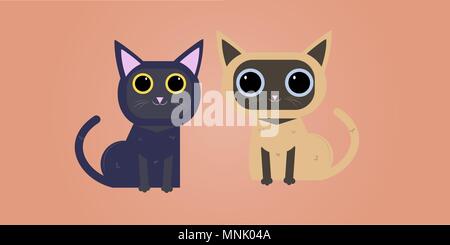 Cartoon diversi set di gatti. Semplice e moderno appartamento geometrico stile illustrazione vettoriale. Seduta vettore carino gatti Illustrazione Vettoriale