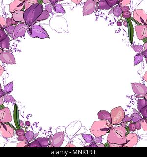 Cornice romantica con orchidee. Vuoto modello quadrato Illustrazione Vettoriale