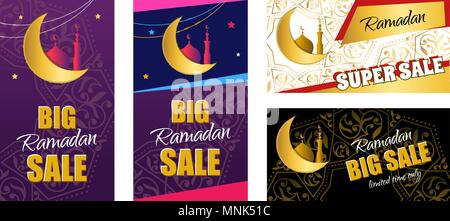 Impostare il flyer - Ramadan grande vendita. Design web banner con bella c Illustrazione Vettoriale