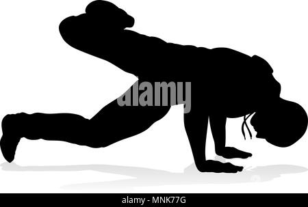 Un maschio via danza hip hop ballerino in silhouette Illustrazione Vettoriale