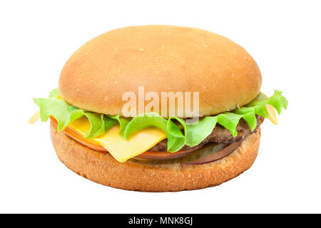 Cheesburger con insalata di lattuga isolato dal contesto Foto Stock