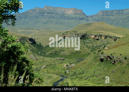 KwaZulu-Natal, Sud Africa, bushman's River Valley e passare nel Drakensberg al Giants Castle riserva naturale, sito Langalibalele 1873 ribellione Foto Stock