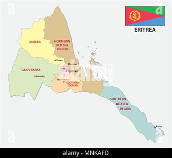 Eritrea politica e amministrativa di mappa vettoriale con bandiera Illustrazione Vettoriale